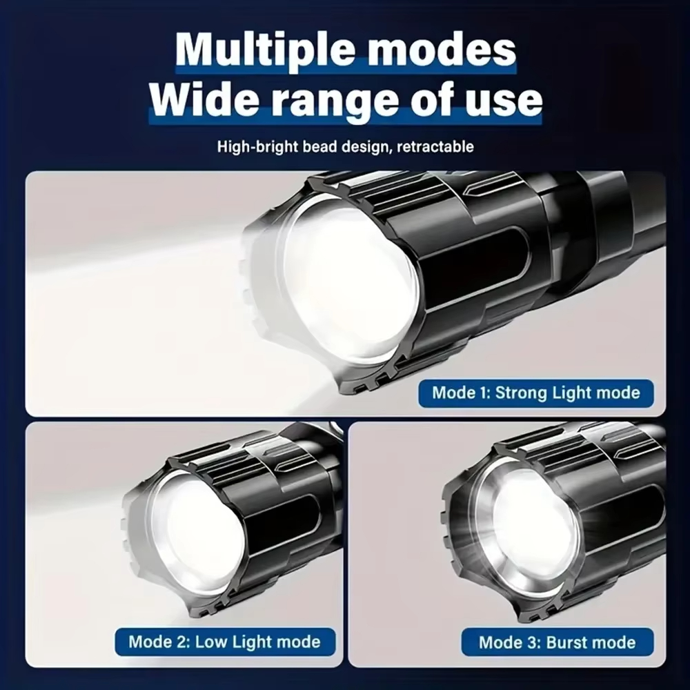 Rechargeable LED Flashlight With Zoomable Focus Waterproof High Power Handheld Torch For Outdoor Ad 4