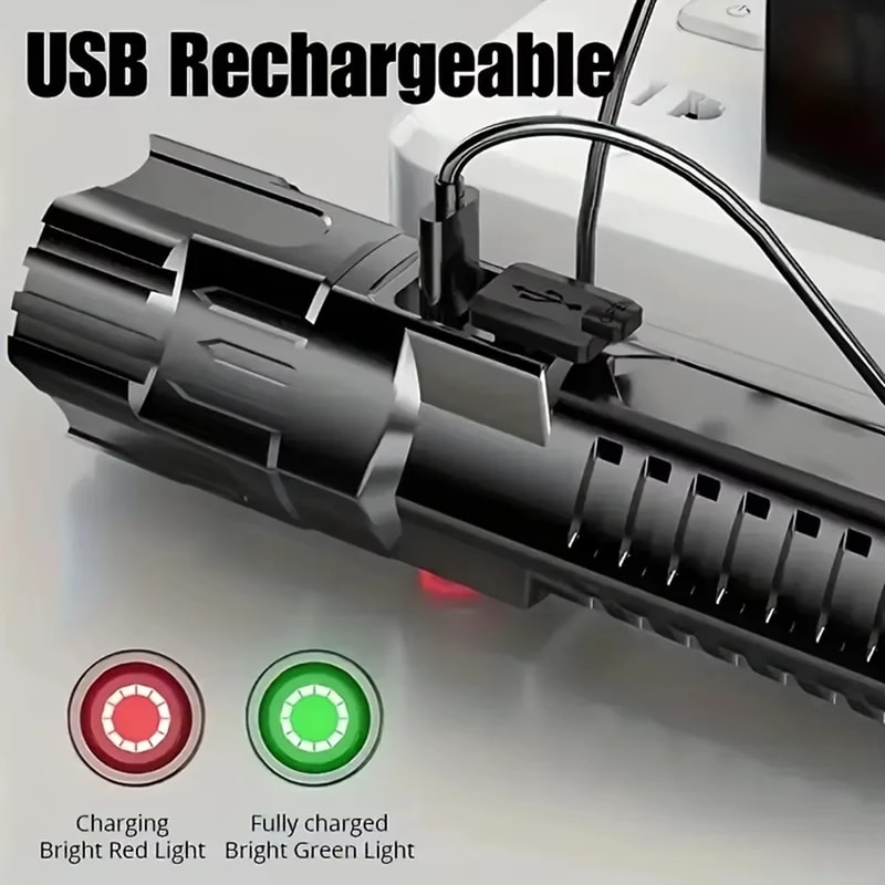 Rechargeable LED Flashlight With Zoomable Focus Waterproof High Power Handheld Torch For Outdoor Ad 5