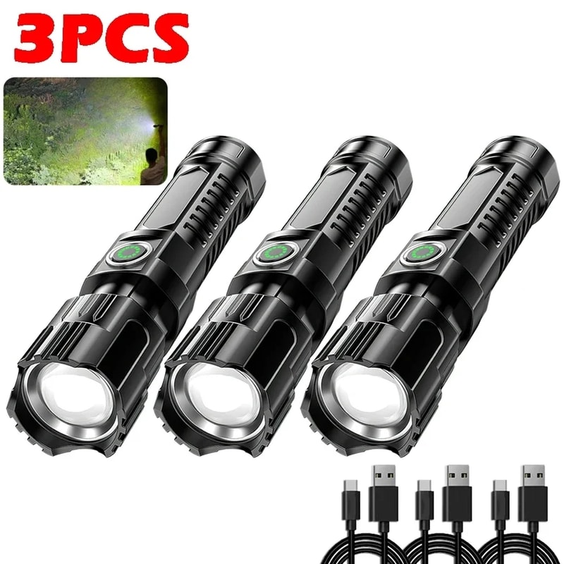 Rechargeable LED Flashlight With Zoomable Focus Waterproof High Power Handheld Torch For Outdoor Ad 7