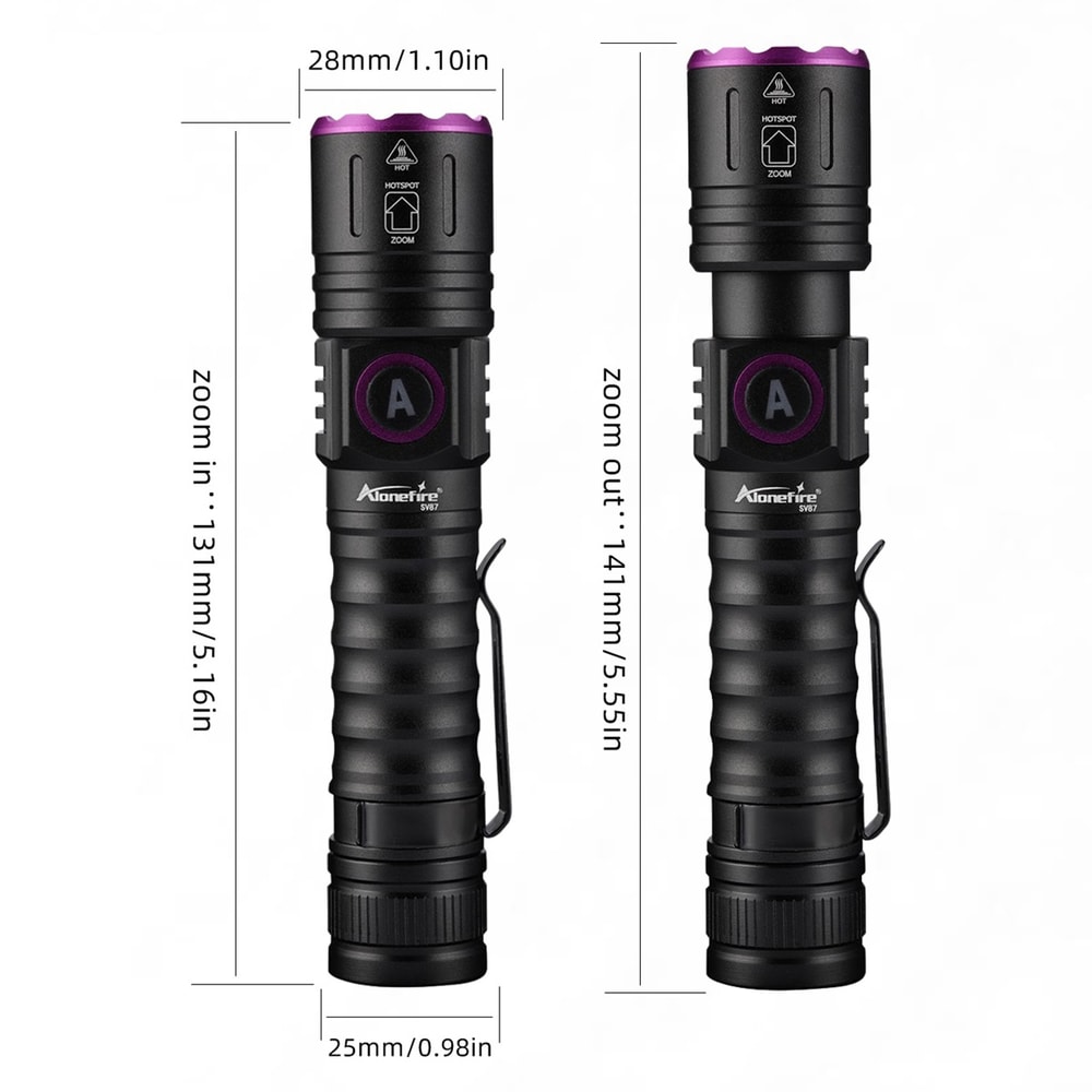 Zoom UV LED Flashlight Type C Rechargeable Invisible Ink Marker for Pet Urine, Tinea, Money, and Scorpions