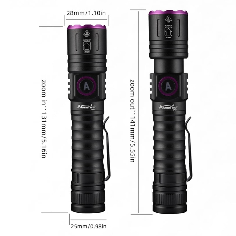Zoom UV LED Flashlight Type C Rechargeable Invisible Ink Marker for Pet Urine, Tinea, Money, and Scorpions