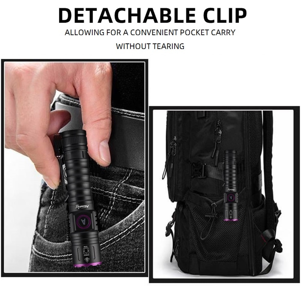 Zoom UV LED Flashlight Type C Rechargeable Invisible Ink Marker for Pet Urine, Tinea, Money, and Scorpions