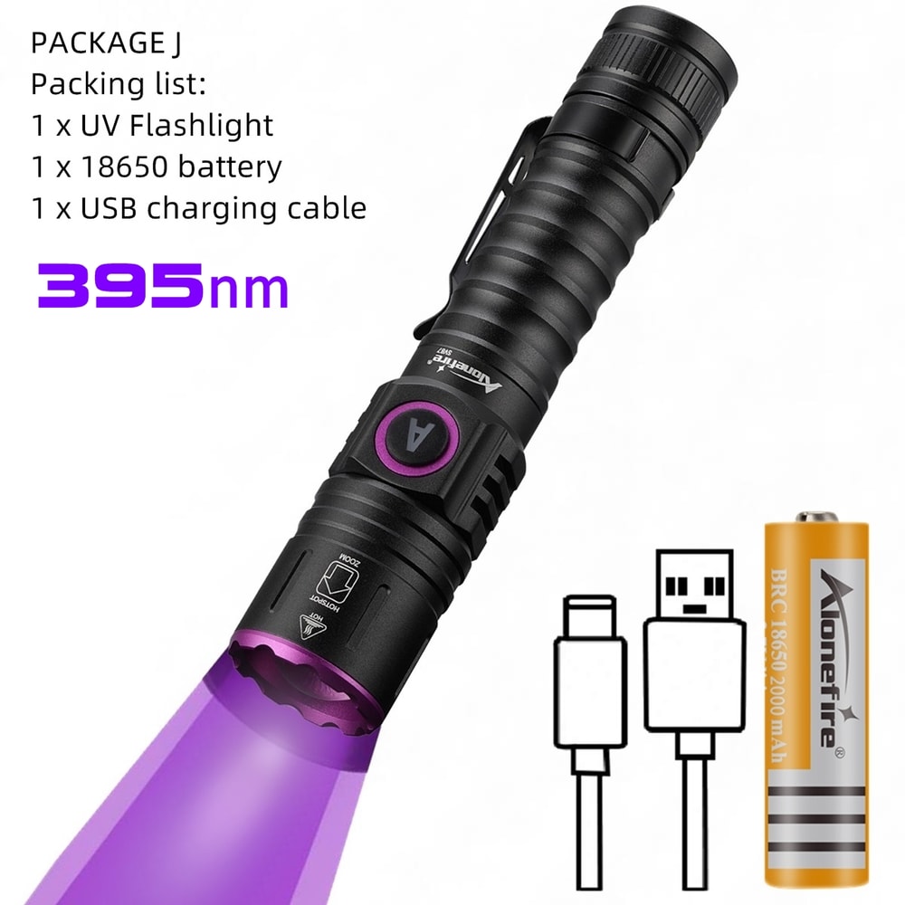 Zoom UV LED Flashlight Type C Rechargeable Invisible Ink Marker for Pet Urine, Tinea, Money, and Scorpions