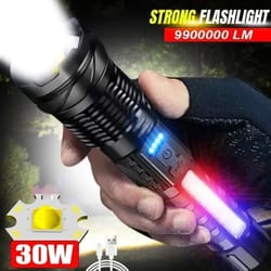 high power led flashlight with rechargeable built in battery, type c charging, tactical torch for outdoor camping