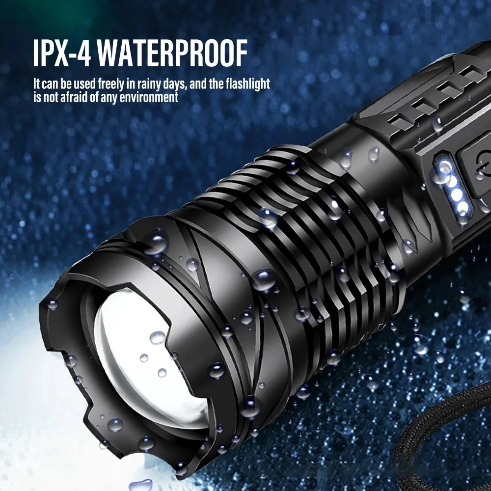High Power LED Flashlight With Rechargeable Built In Battery Type C Charging Tactical Torch For Out 2