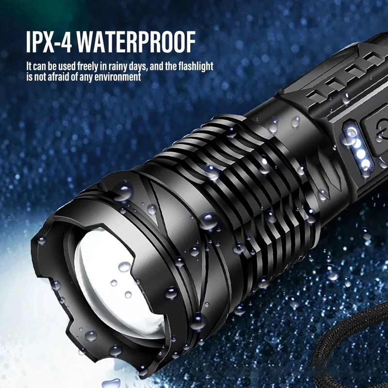 High Power LED Flashlight With Rechargeable Built In Battery Type C Charging Tactical Torch For Out 2