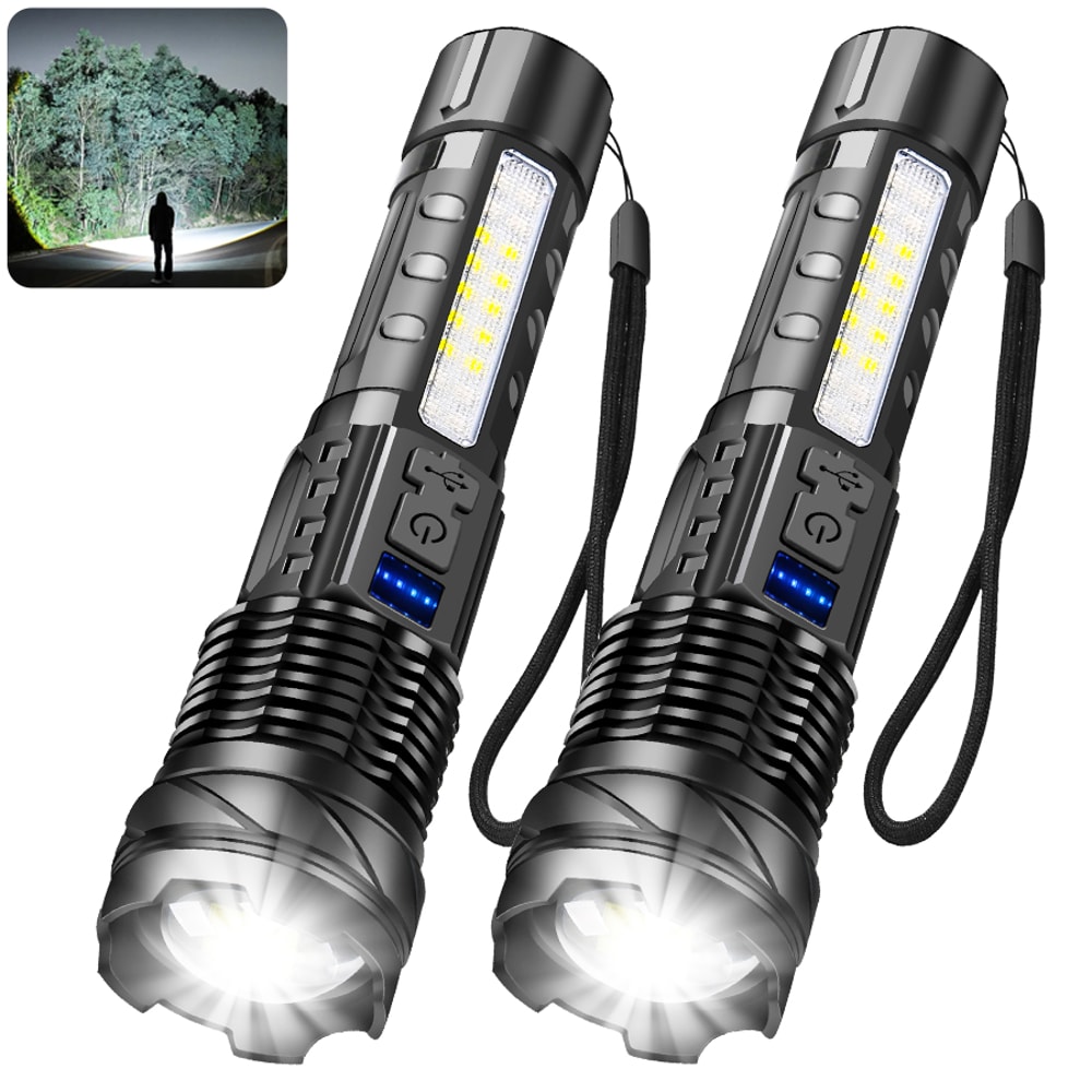 High Power LED Flashlight With Rechargeable Built In Battery Type C Charging Tactical Torch For Out 7