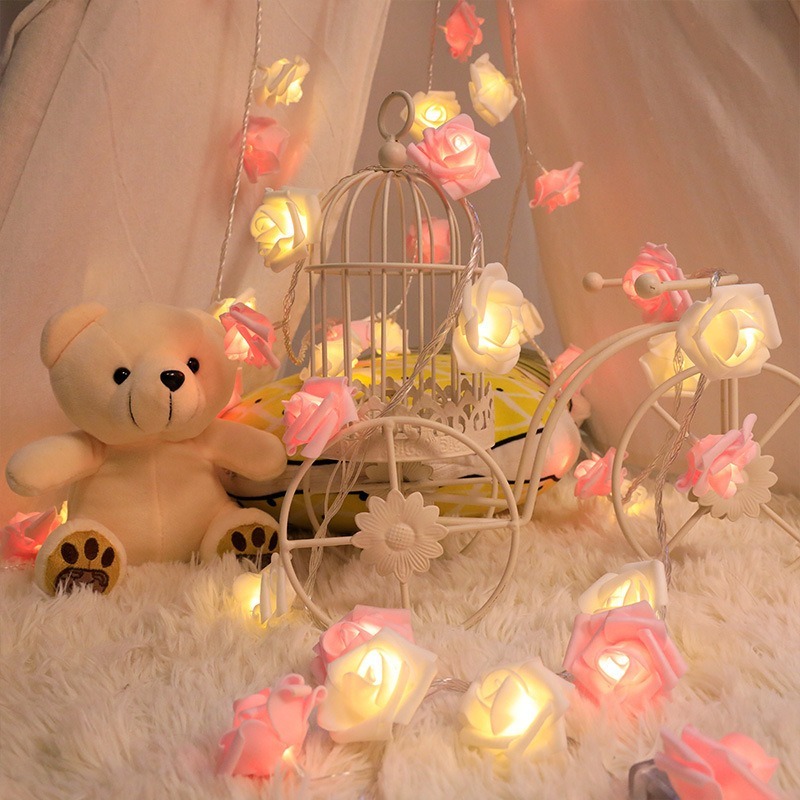 Romantic Rose Flower String Lights Battery Operated LED Lamp for Weddings & Home Decor