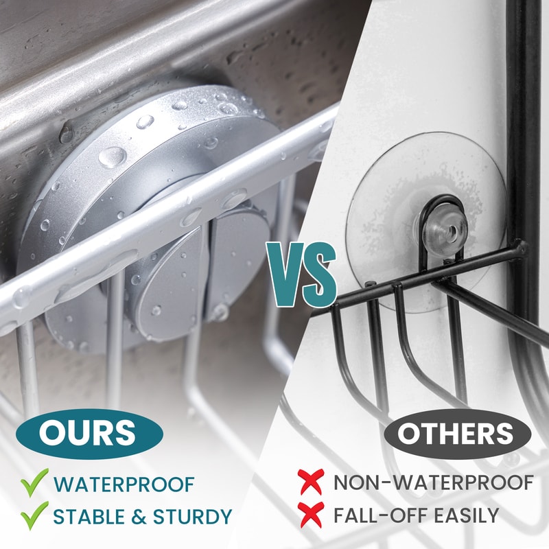 TAILI Rustproof Aluminum Sink Caddy with Strong Suction Cup Removable Sponge & Brush Holder for Kitchen Sink