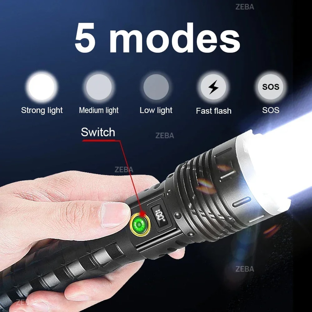 LED Flashlight Tactical Torch Long Range Rechargeable Outdoor Camping Lantern 2