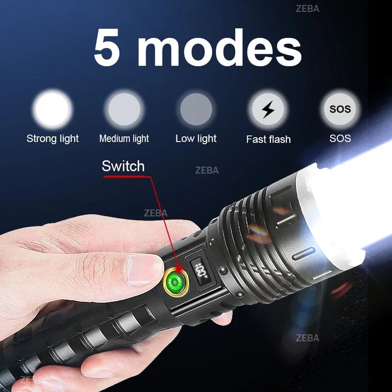LED Flashlight Tactical Torch Long Range Rechargeable Outdoor Camping Lantern 2