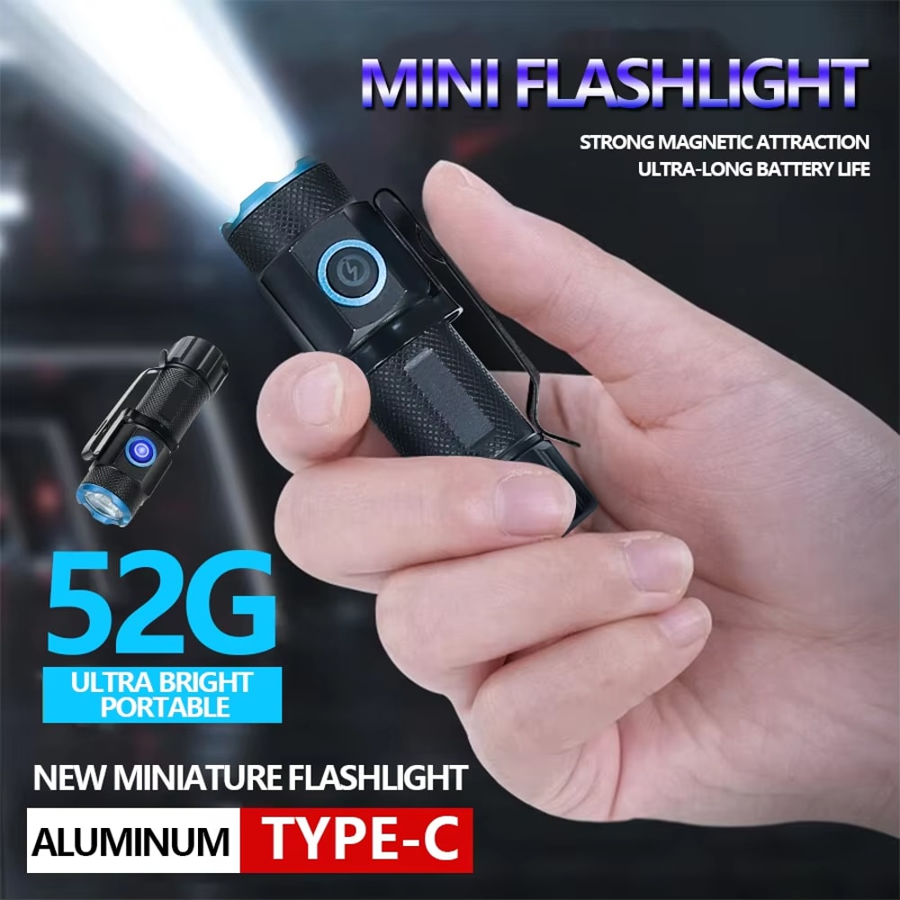 Ultra Bright Mini LED Flashlight with Tail Magnet USB C Rechargeable Camping, Hunting, and Emergency Lamp