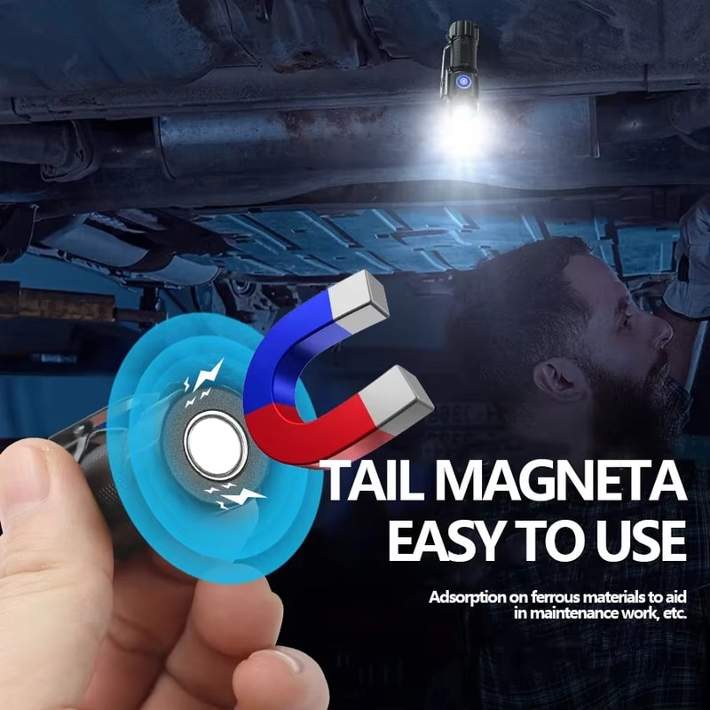 Ultra Bright Mini LED Flashlight with Tail Magnet USB C Rechargeable Camping, Hunting, and Emergency Lamp