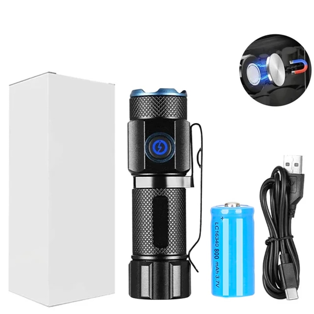 Ultra Bright Mini LED Flashlight with Tail Magnet USB C Rechargeable Camping, Hunting, and Emergency Lamp