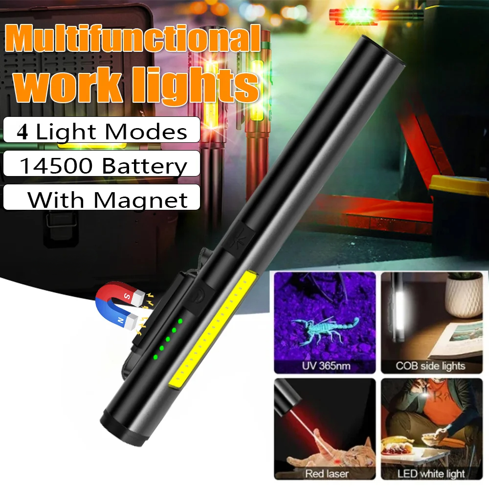 Mini USB Rechargeable LED Flashlight with Pocket Clip, Waterproof Lantern, and Magnet for Work & Outdoor Use