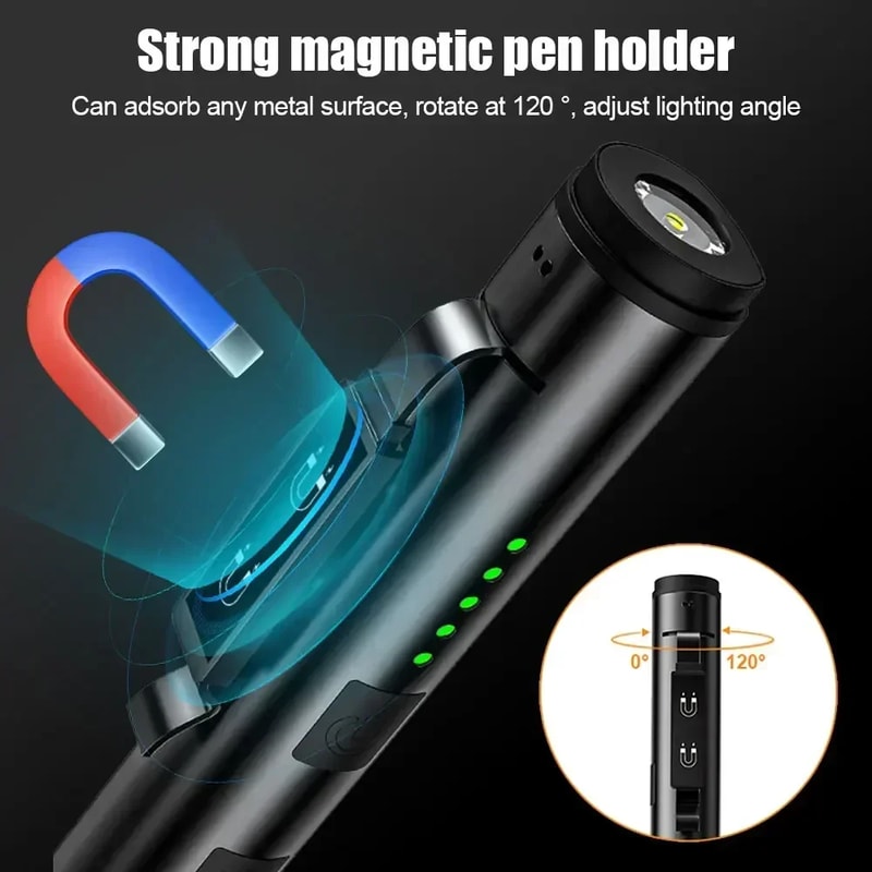 Mini USB Rechargeable LED Flashlight with Pocket Clip, Waterproof Lantern, and Magnet for Work & Outdoor Use