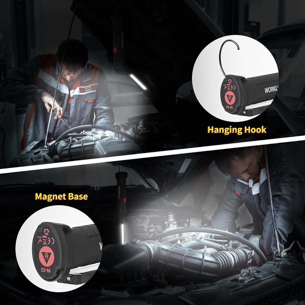 Rotatable Work Light With USB Rechargeable Battery Magnetic Hook Ideal For Auto Repairs Inspection