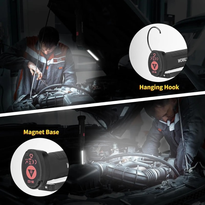 Rotatable Work Light With USB Rechargeable Battery Magnetic Hook Ideal For Auto Repairs Inspection