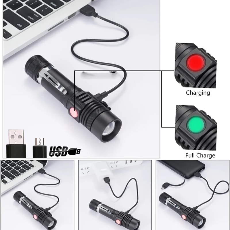 Ultra Bright Type C Rechargeable LED Tactical Flashlight With Zoom Clip Perfect For Outdoor Advent 4