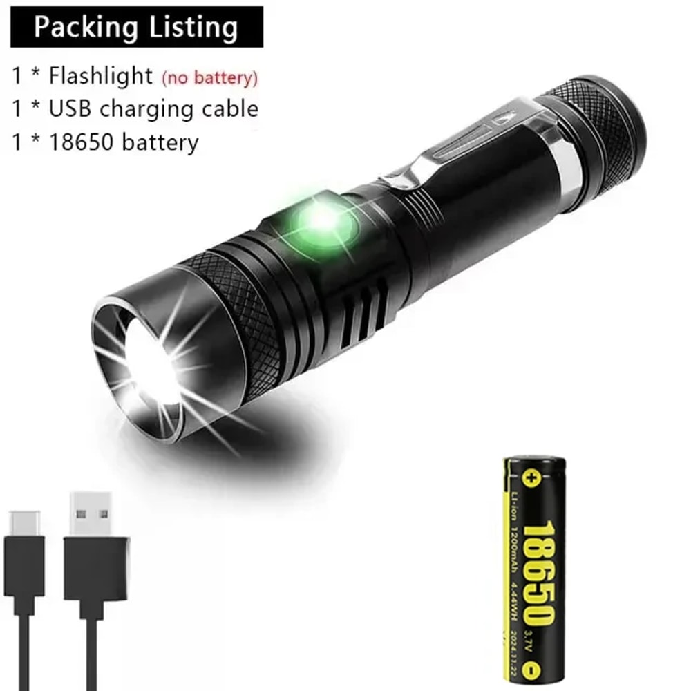 Ultra Bright Type C Rechargeable LED Tactical Flashlight With Zoom Clip Perfect For Outdoor Advent 6