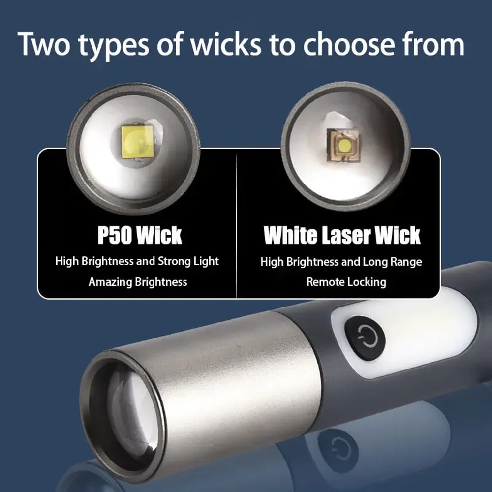 USB Rechargeable LED Flashlight Torch | Strong Light Zoomable Lantern with Hook for Camping