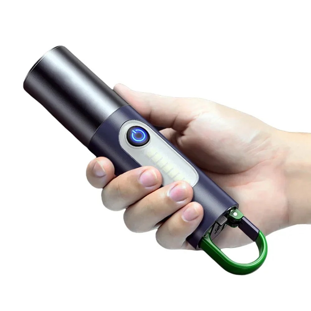 USB Rechargeable LED Flashlight Torch | Strong Light Zoomable Lantern with Hook for Camping
