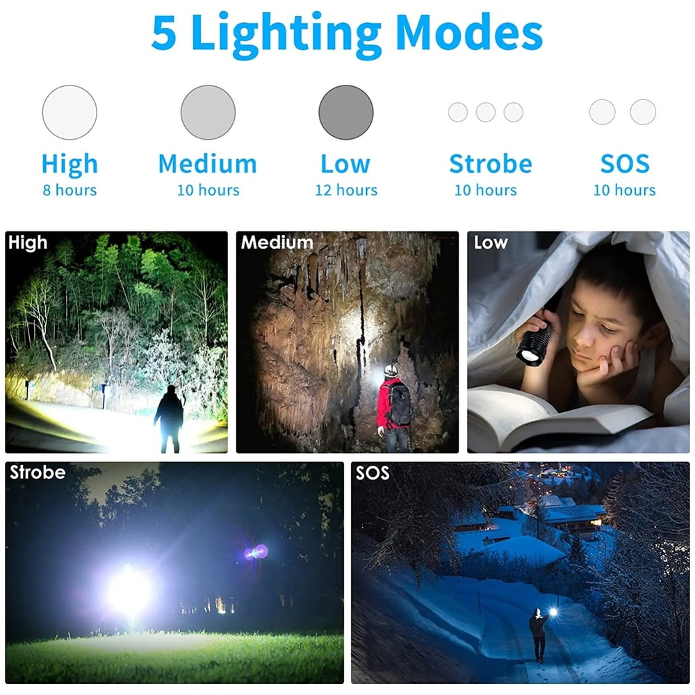 Zoom Hand Lantern LED Flashlight Rechargeable Powerful Camping Torch With Battery 0