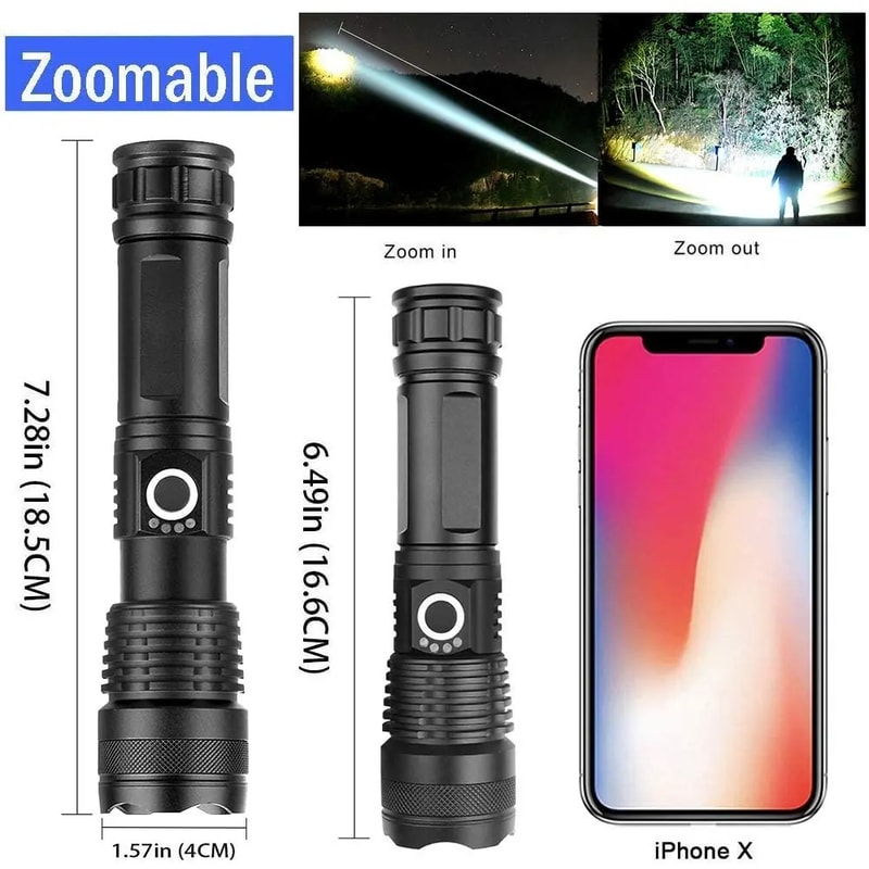 Zoom Hand Lantern LED Flashlight Rechargeable Powerful Camping Torch With Battery 1