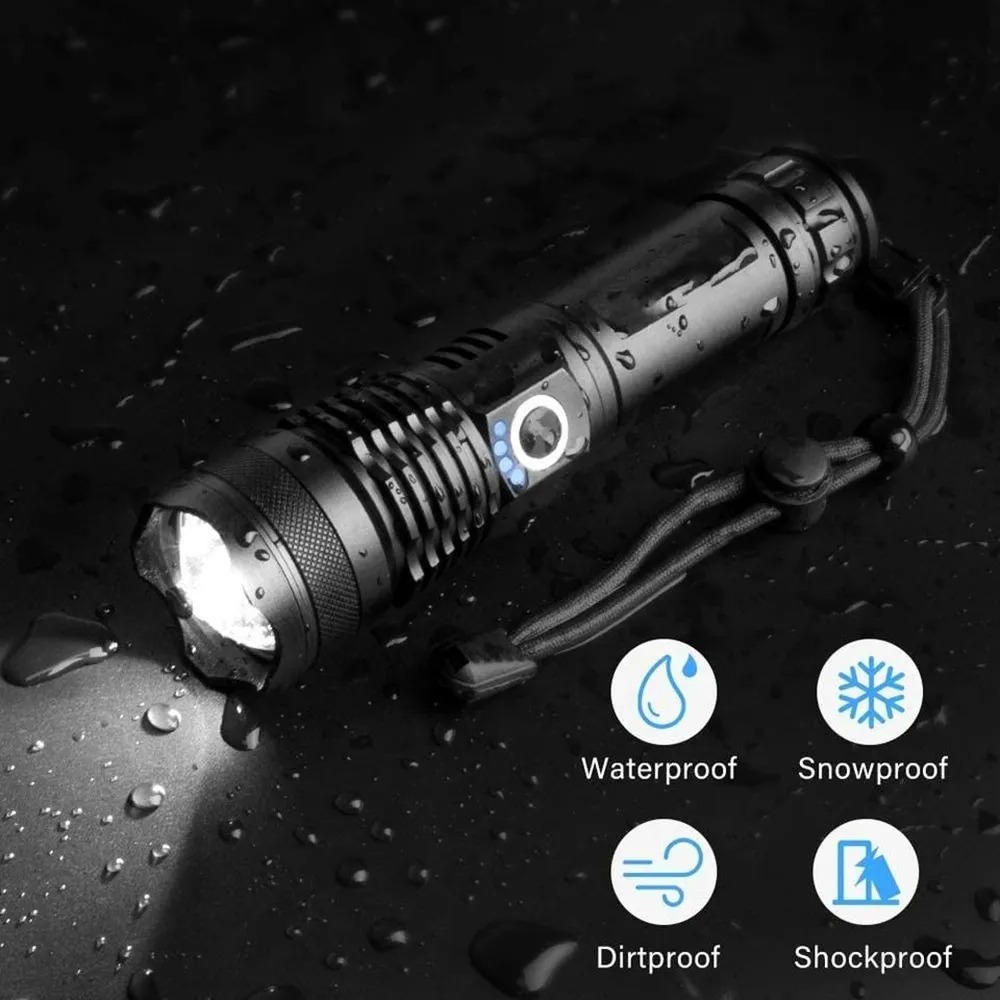 Zoom Hand Lantern LED Flashlight Rechargeable Powerful Camping Torch With Battery 2
