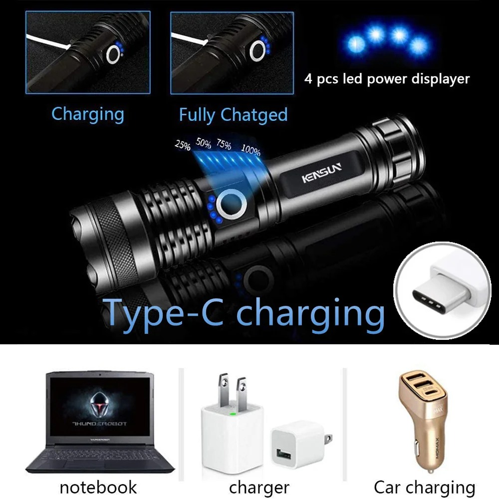 Zoom Hand Lantern LED Flashlight Rechargeable Powerful Camping Torch With Battery 3