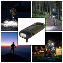 solar powered hand crank led flashlight portable, rechargeable & energy efficient torch for outdoor adventures