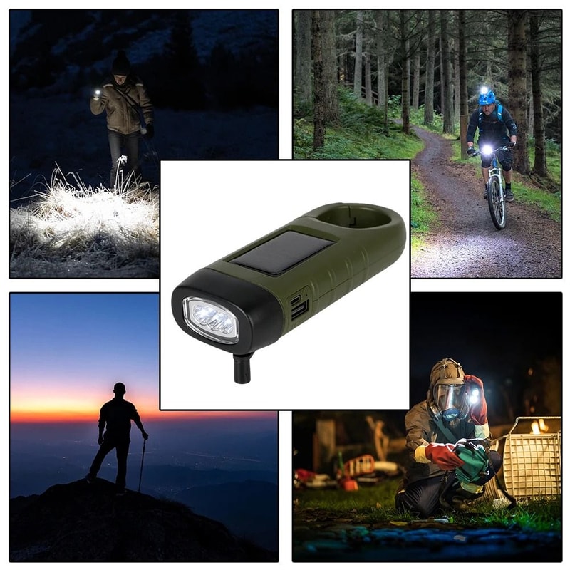 Solar Powered Hand Crank LED Flashlight Portable, Rechargeable & Energy Efficient Torch for Outdoor Adventures
