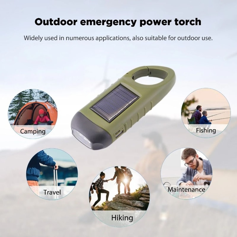 Solar Powered Hand Crank LED Flashlight Portable, Rechargeable & Energy Efficient Torch for Outdoor Adventures