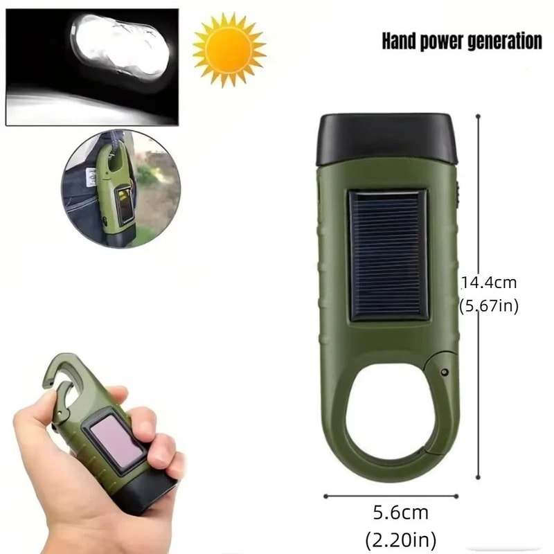 Solar Powered Hand Crank LED Flashlight Portable, Rechargeable & Energy Efficient Torch for Outdoor Adventures