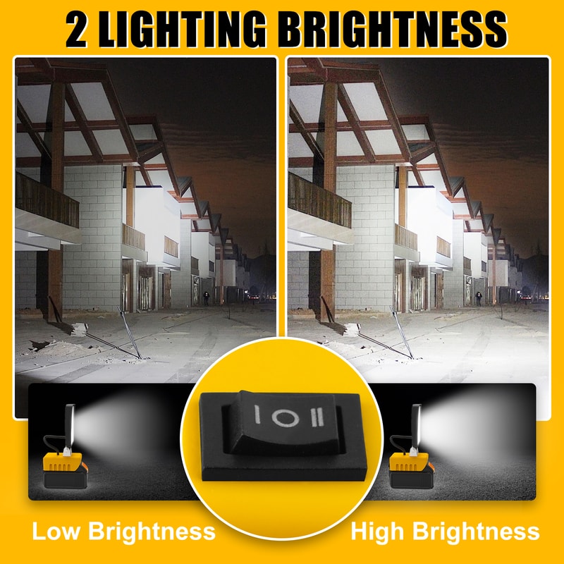 Portable LED Work Light Cordless Rechargeable Flood Light for DeWalt, Adjustable Base, No Battery