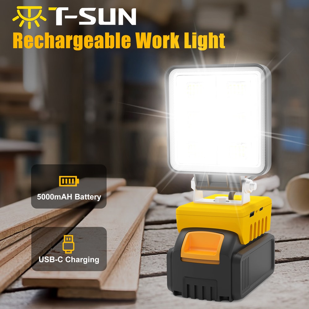 Portable LED Work Light Cordless Rechargeable Flood Light for DeWalt, Adjustable Base, No Battery