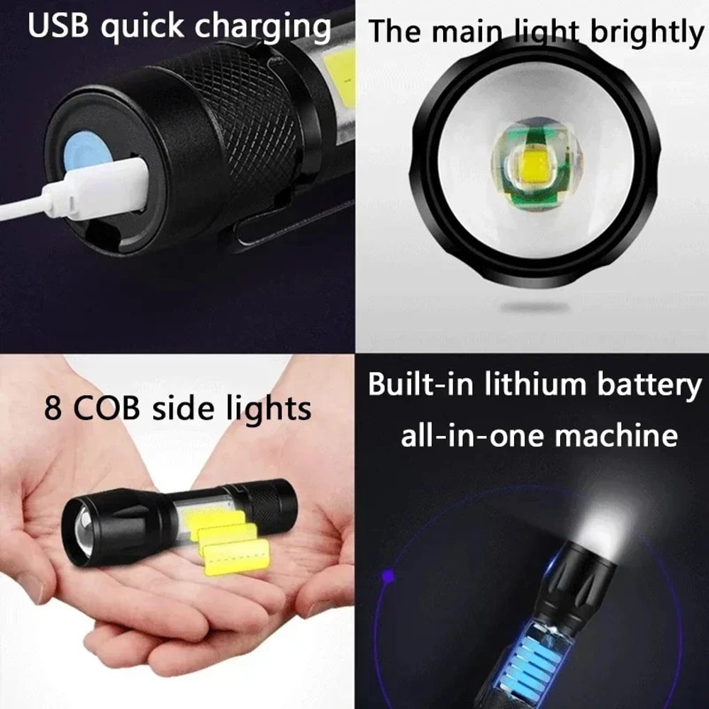 Mini Portable LED Flashlight USB Rechargeable Tactical Torch For Camping Hiking 2
