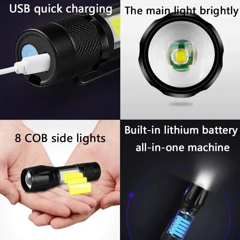 Mini Portable LED Flashlight USB Rechargeable Tactical Torch For Camping Hiking 2