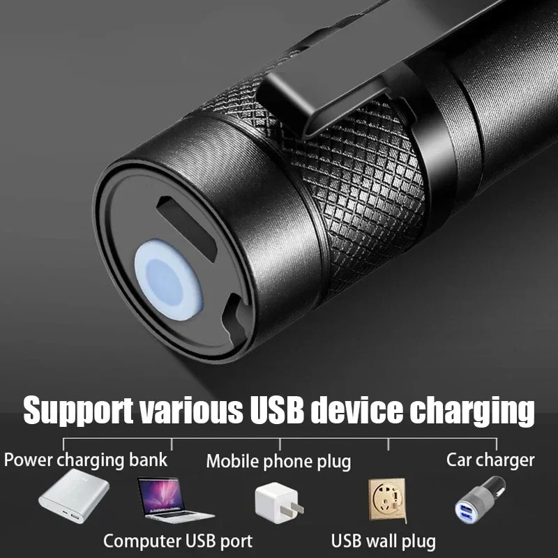 Mini Portable LED Flashlight USB Rechargeable Tactical Torch For Camping Hiking 4