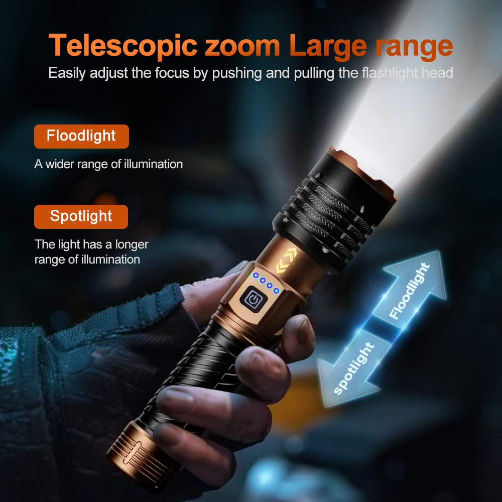 LED Tactical Flashlight USB Rechargeable High Power Handheld Light for Outdoor Adventures