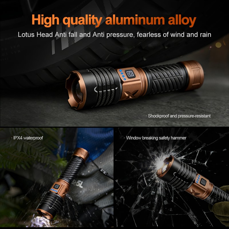 LED Tactical Flashlight USB Rechargeable High Power Handheld Light for Outdoor Adventures