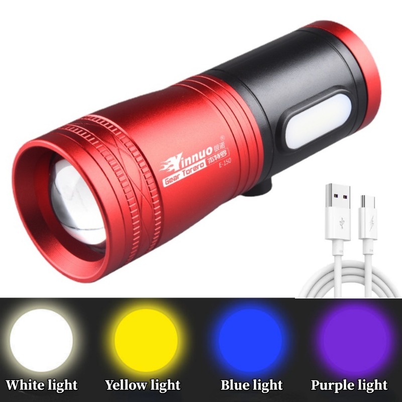 Portable Fishing LED Flashlight Waterproof Type C Rechargeable Lantern With Light Sources Blue Pu 3