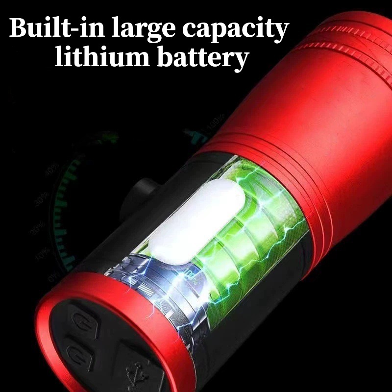 Portable Fishing LED Flashlight Waterproof Type C Rechargeable Lantern With Light Sources Blue Pu 4