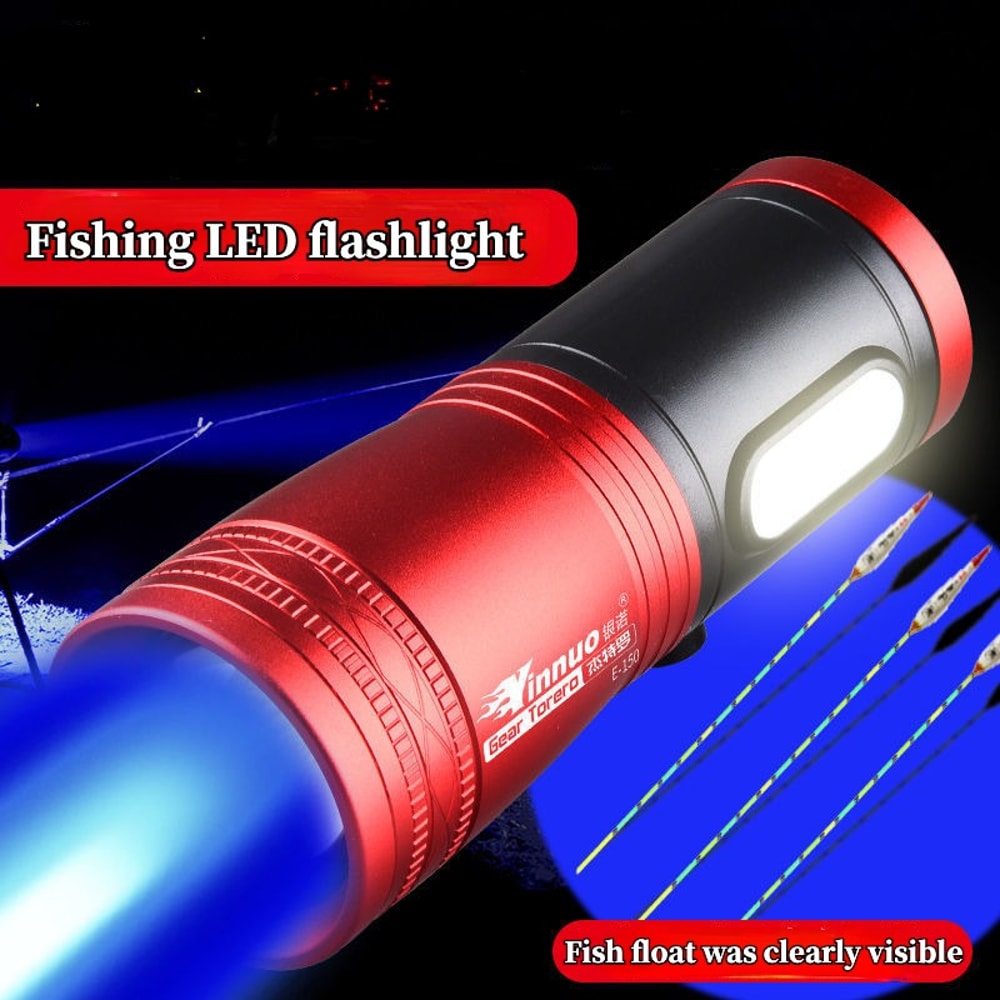 Portable Fishing LED Flashlight Waterproof Type C Rechargeable Lantern With Light Sources Blue Pu 5