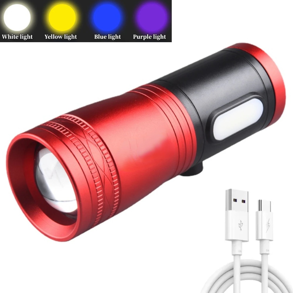 Portable Fishing LED Flashlight Waterproof Type C Rechargeable Lantern With Light Sources Blue Pu 7