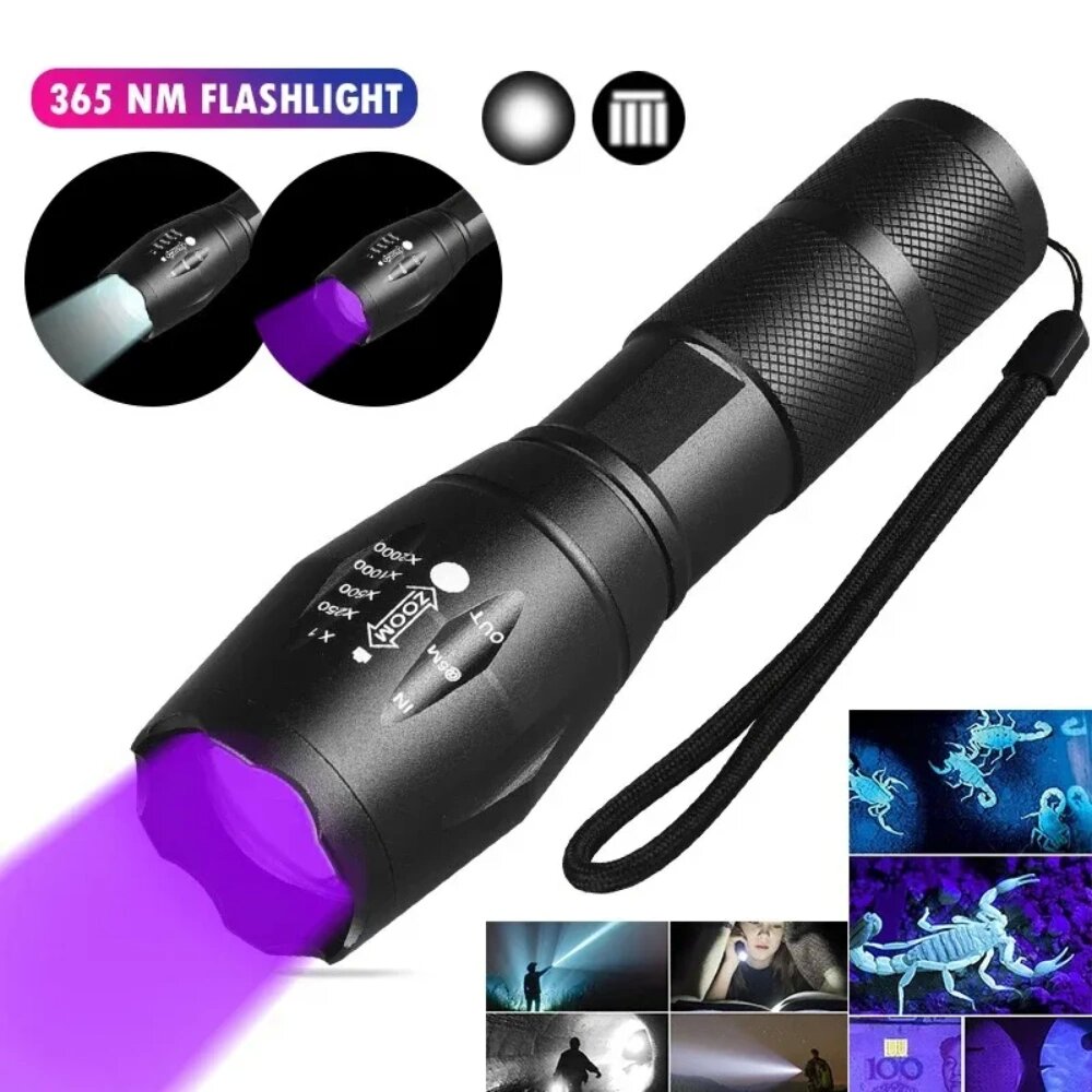 Rechargeable UV Flashlight Torch Portable Black Light for Pets & Home Use