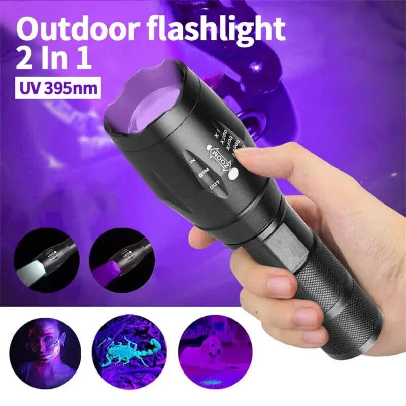 Rechargeable UV Flashlight Torch Portable Black Light for Pets & Home Use