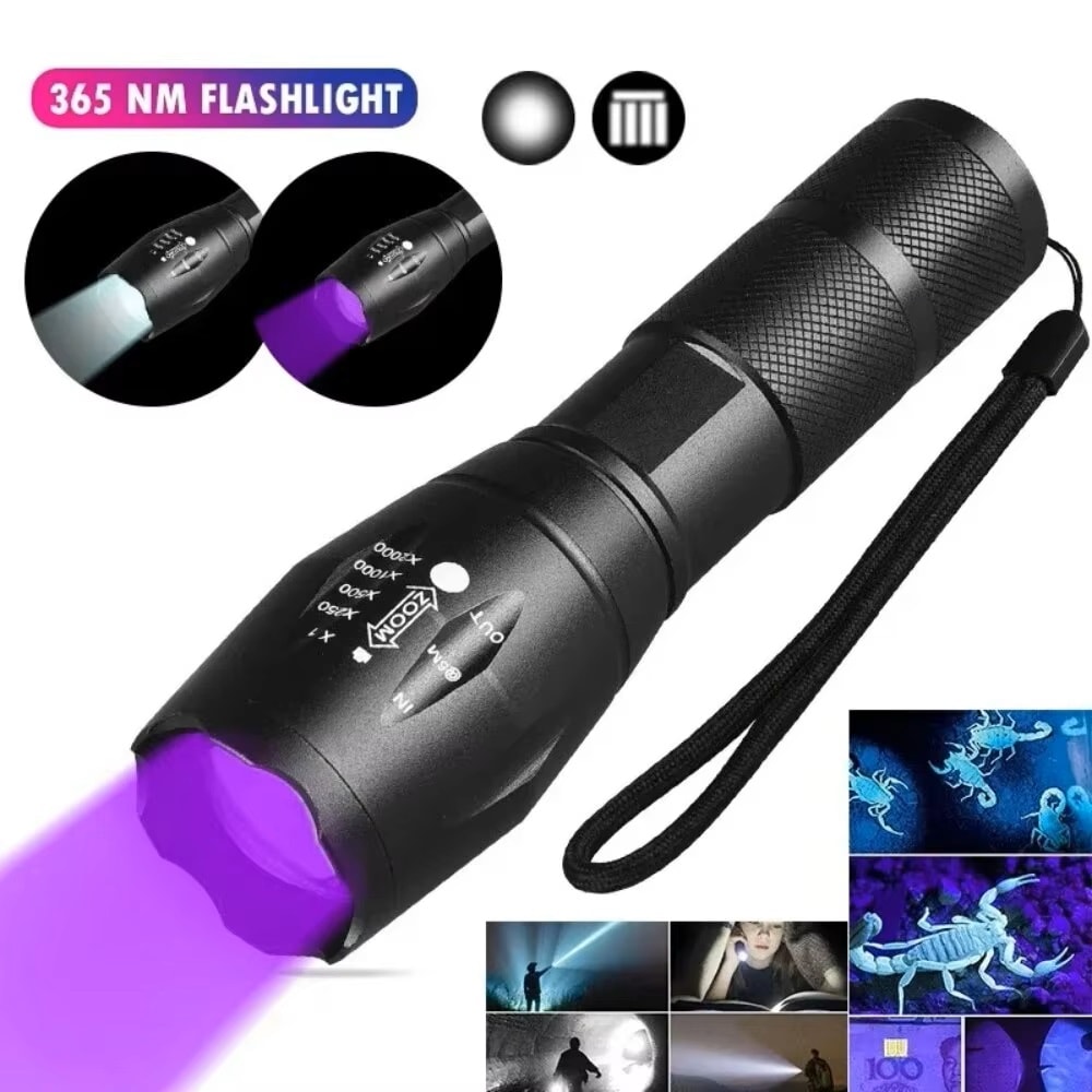 Rechargeable UV Flashlight Torch Portable Black Light for Pets & Home Use