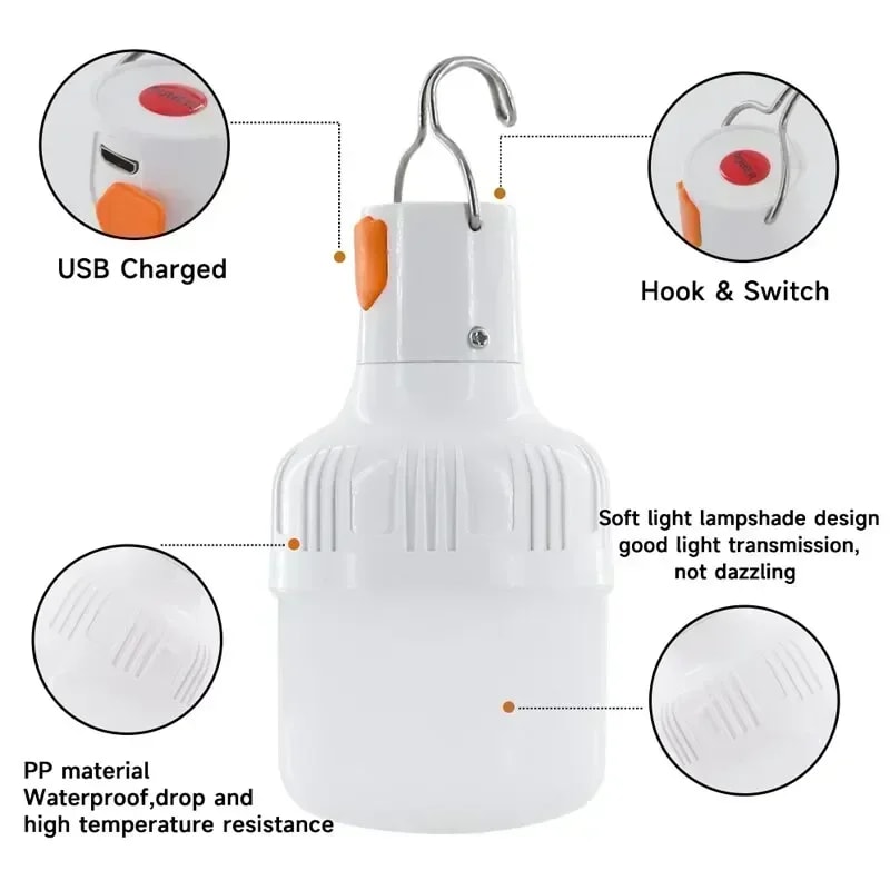 Portable Rechargeable LED Camping Lantern With Hook Dimmable Tent Light For Hiking Emergency Use 5