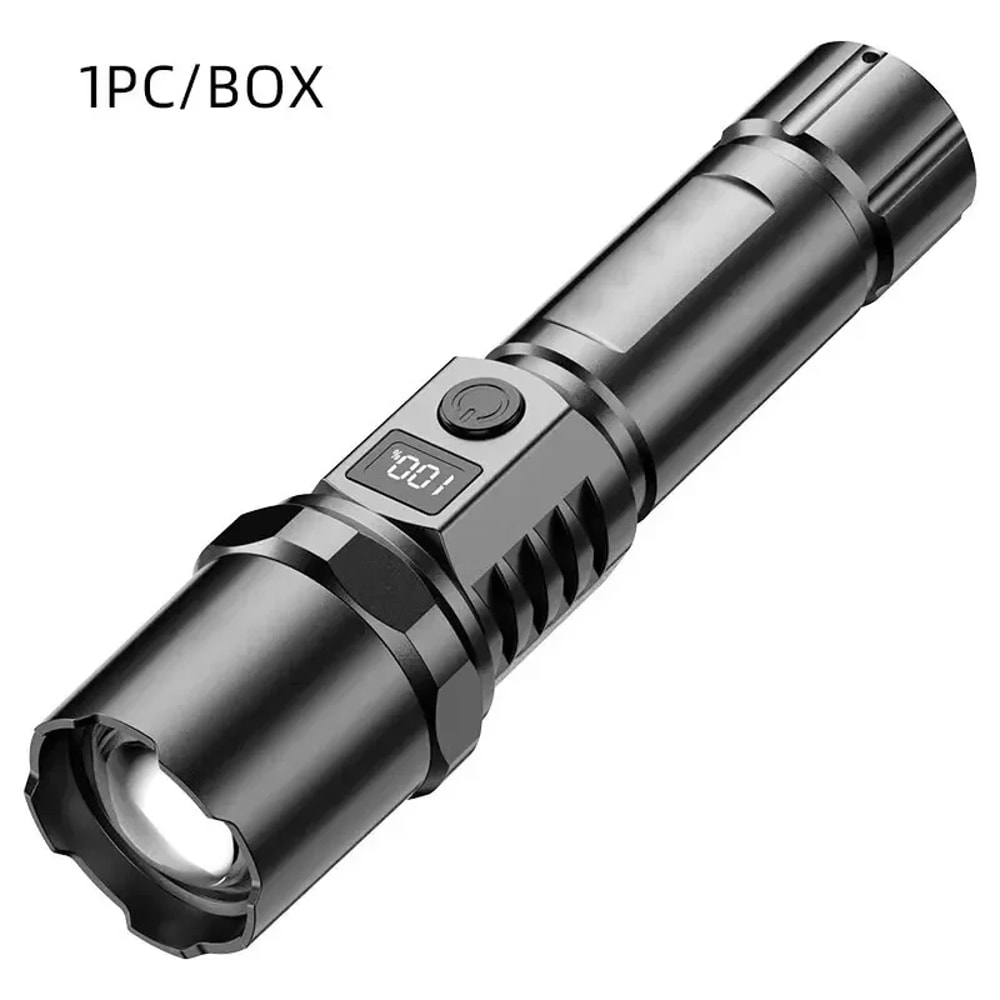 Tactical LED Flashlight with USB Charging, Zoom Lantern for Camping & Emergency Use